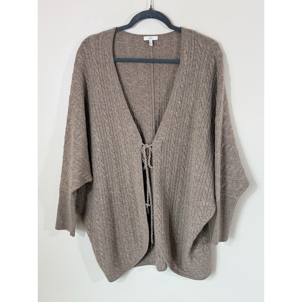 Joie Tie Front Cardigan Women Medium Taupe Wool Cashmere Cable Knit Quiet Luxury